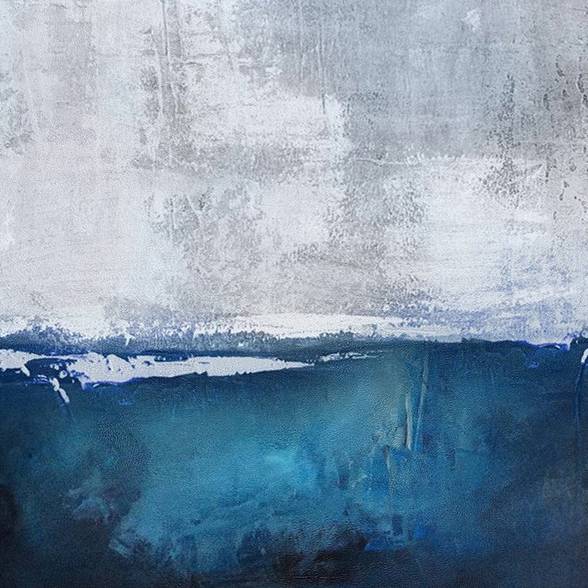 Modern Blue Coastal - hand-painted custom canvas art